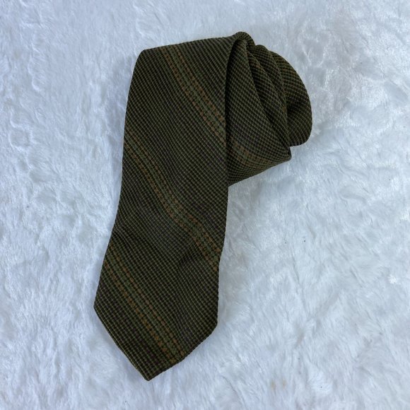 Structure Men's Tie Wool Silk Blend Earth tone small lines stripes - Picture 4 of 5